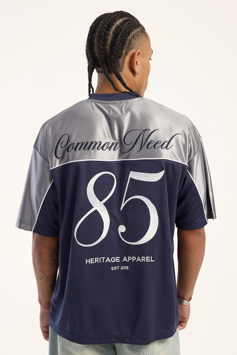 Common Need Crowned V-Neck Jersey Navy/Grey