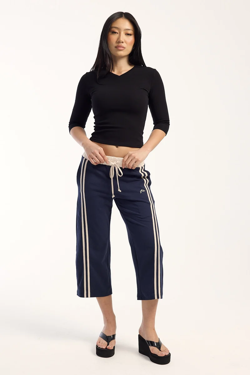 Rusty Maneater Low Rise Capri Track Pant Navy Blue