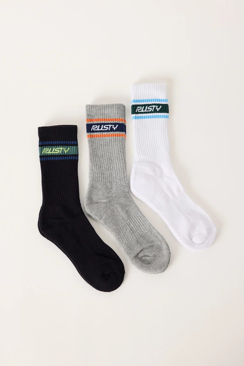 Rusty PIT CREW MID CALF 3-SOCK PACK Multi