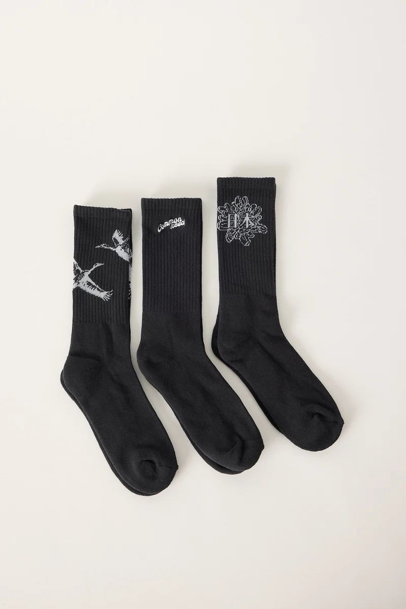 Common Need Sora Sock 3 Pack Off Black