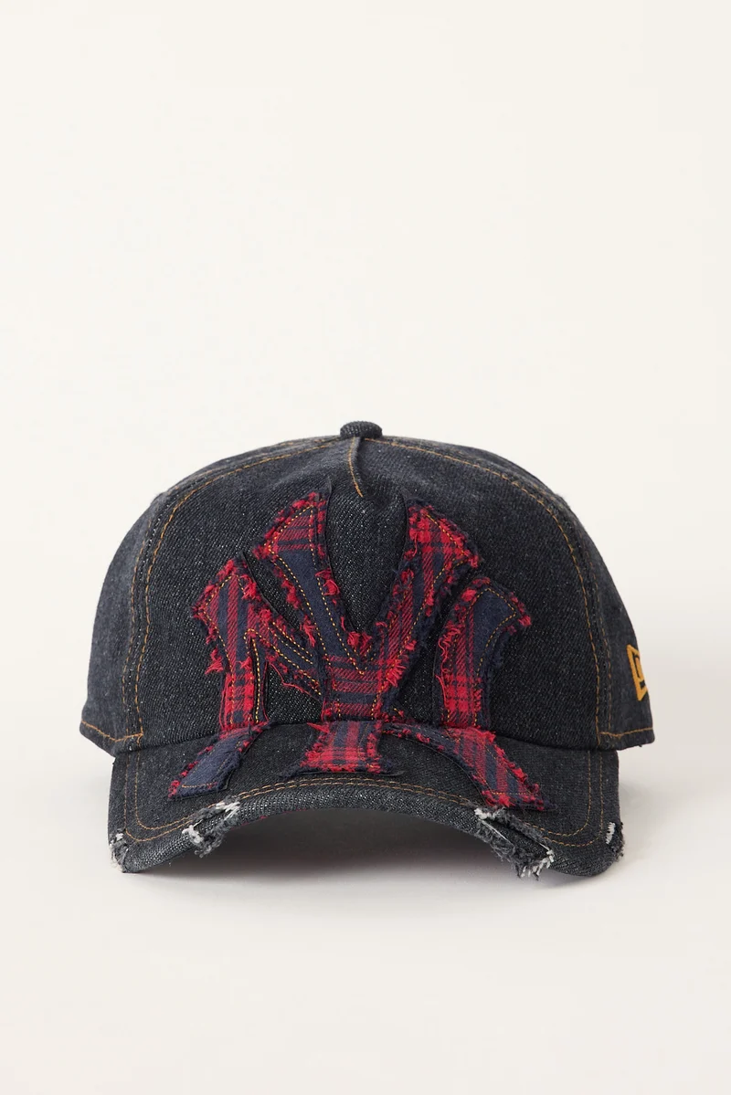 New Era 9Twenty A-Frame Plaid Oversize New York Yankees Cap Black Denim/Plaid Applique