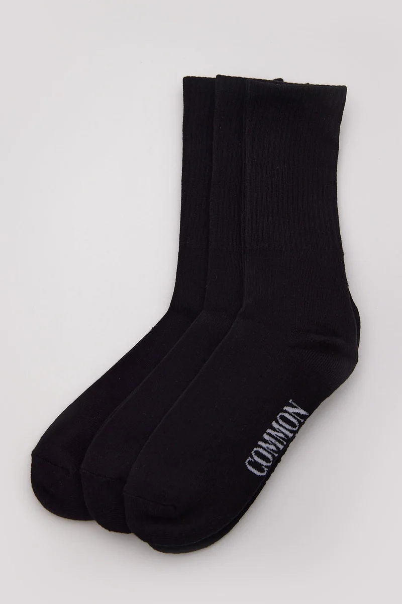 Common Need Basic Crew Socks 3 Pack Black