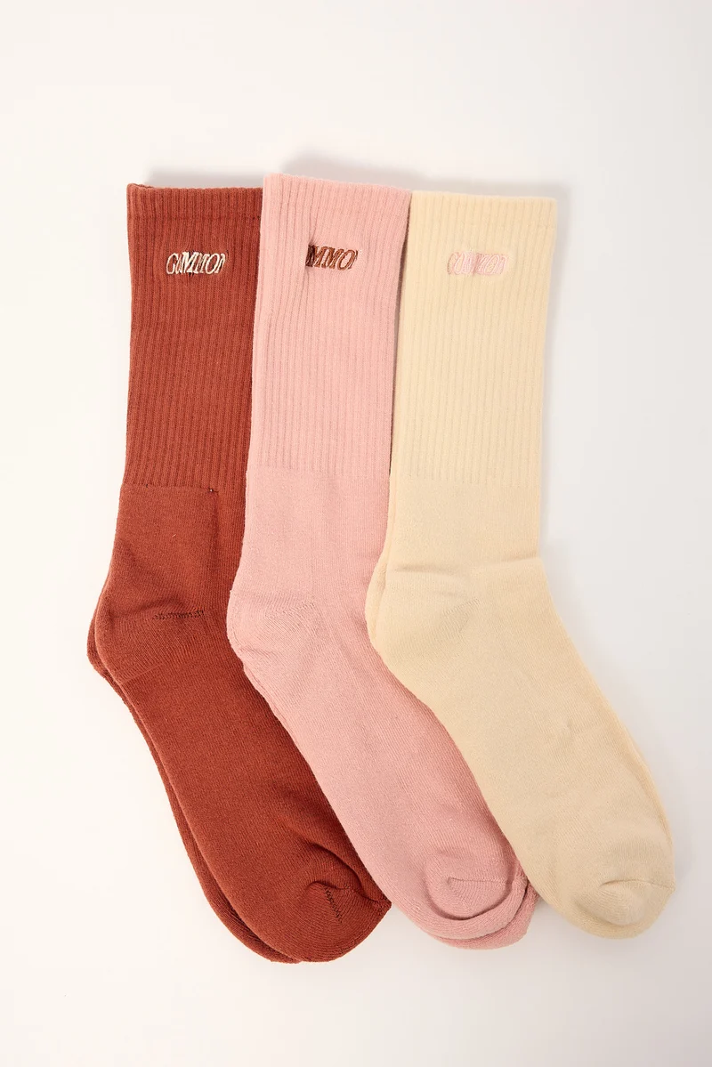 Common Need Slant Sock 3 Pack Rust/Pink/Sand