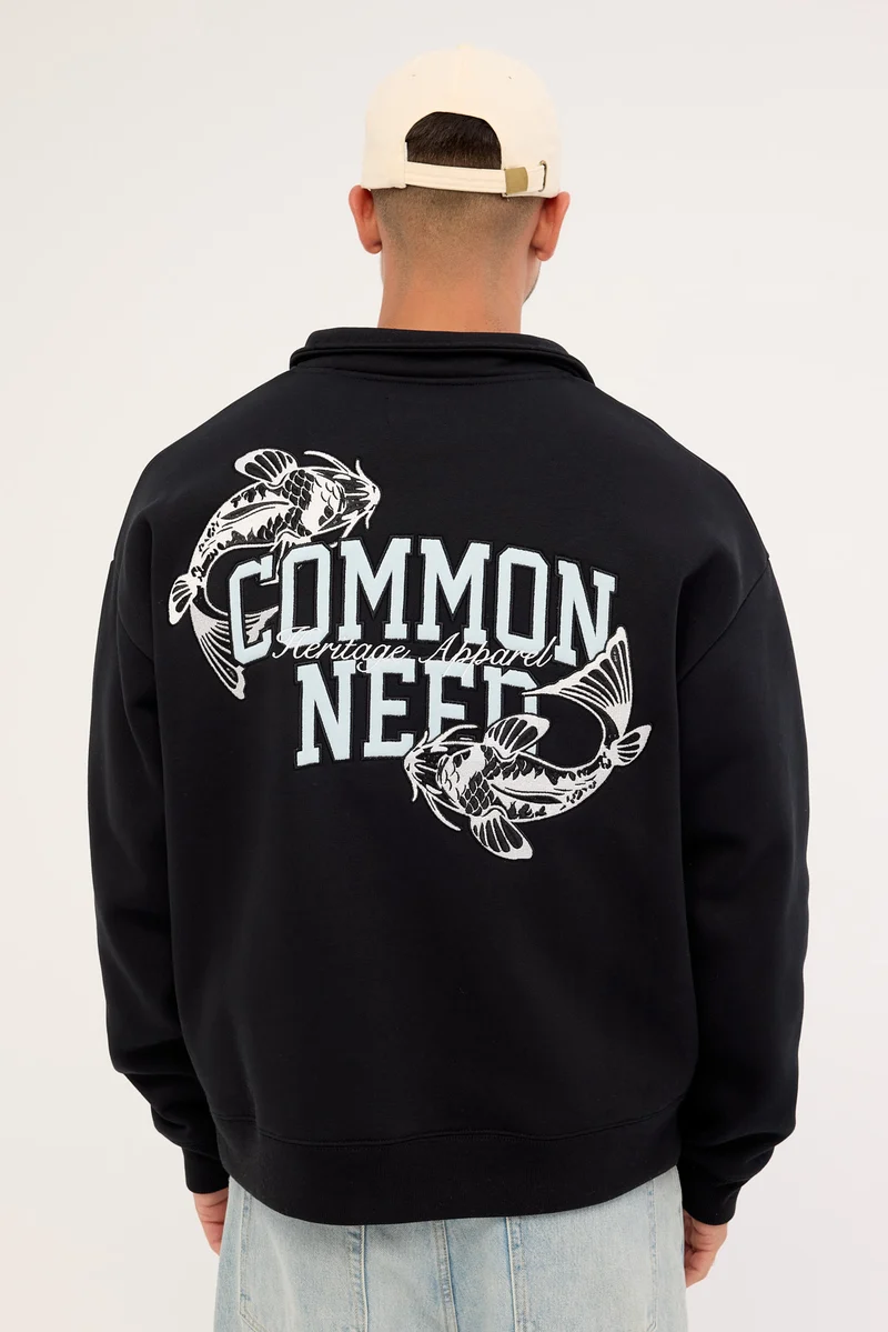 Common Need Koi Fish Quarter Zip Sweater Black