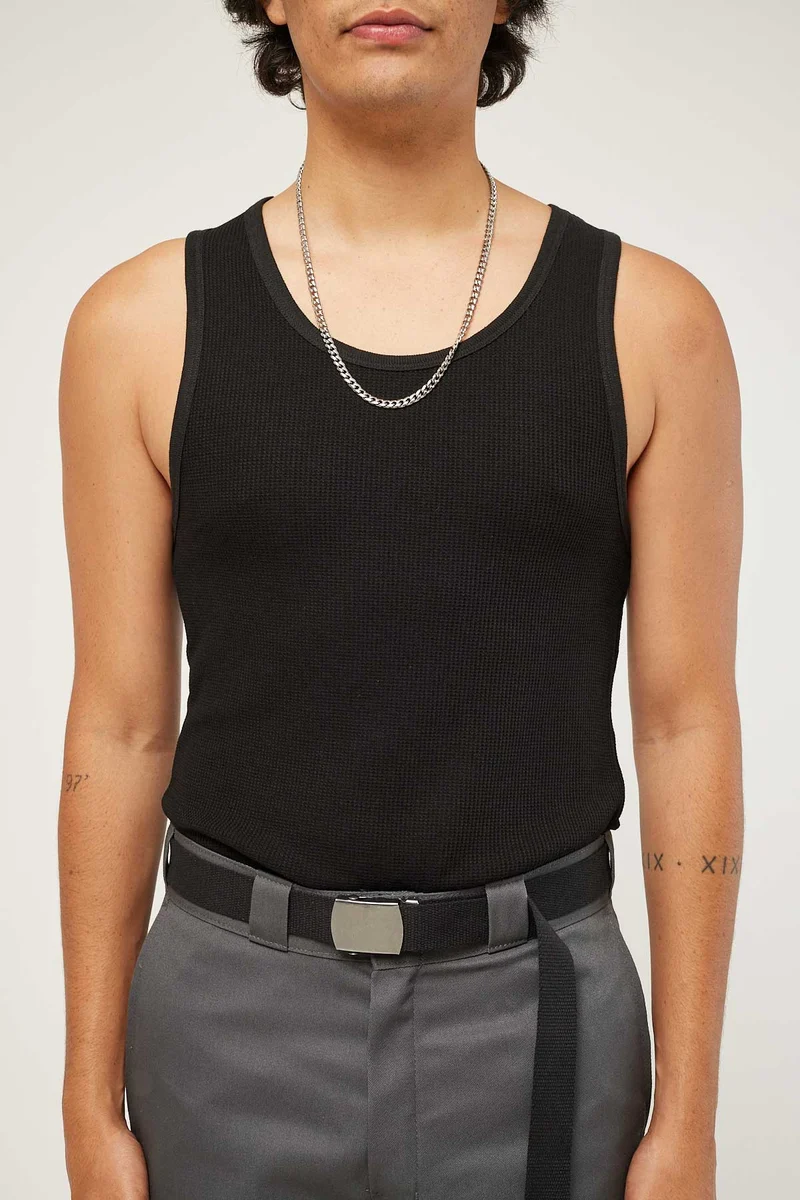 Common Need Waffle Singlet Black