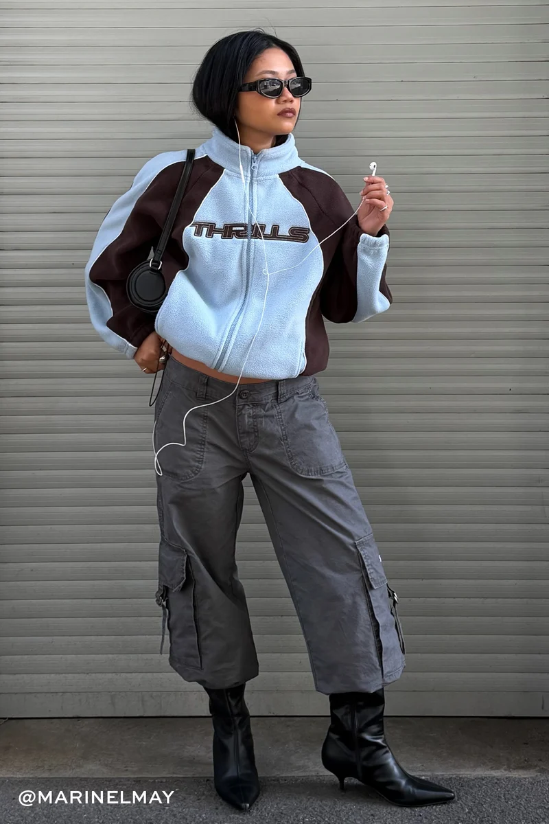 Thrills Repeat Panelled Raglan Zip Through Sherpa Placid Blue