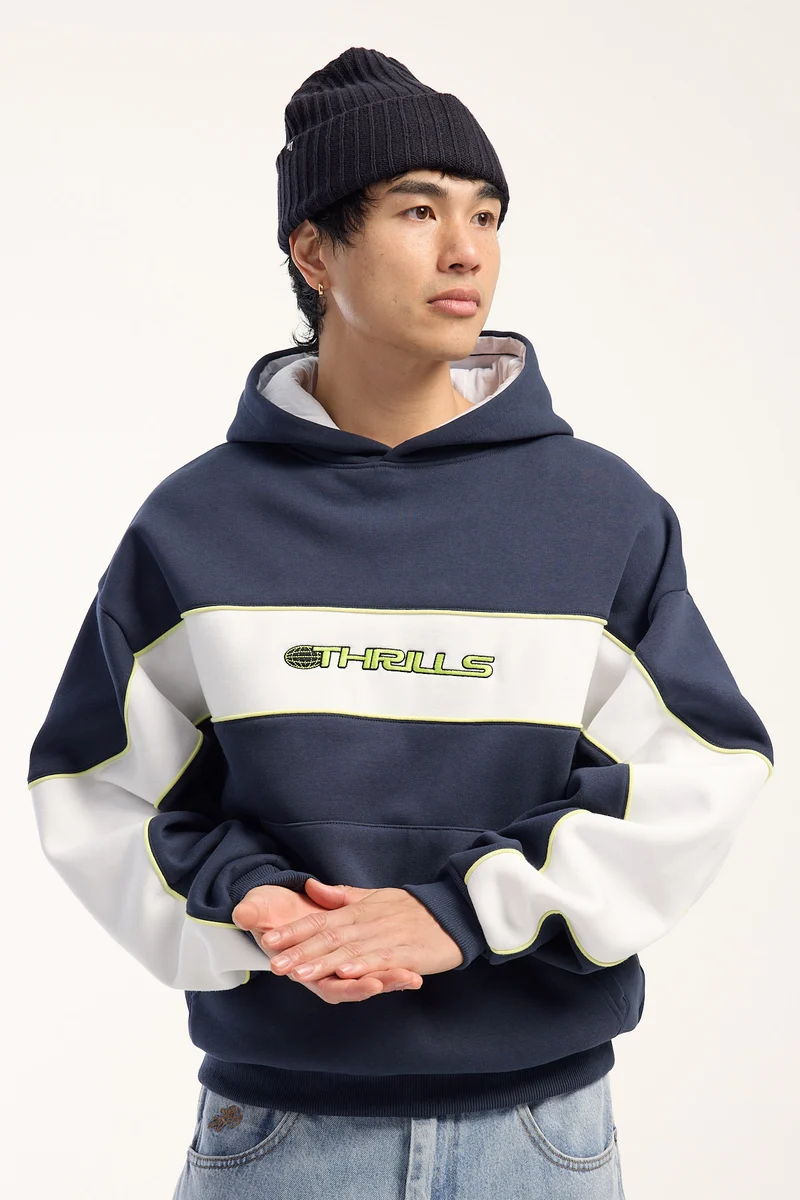 Thrills Eclipse Panel Oversize Box Crop Hoodie Total Eclipse Navy