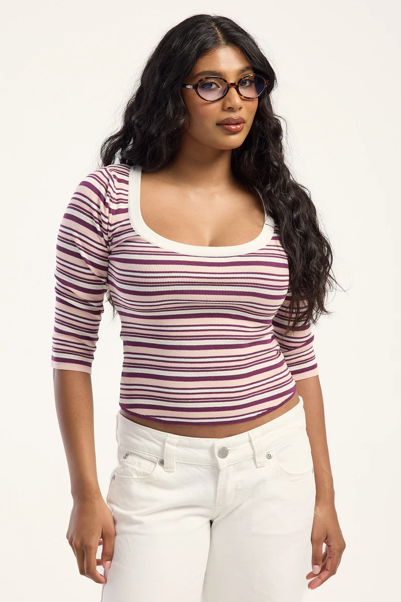 Perfect Stranger Eloise 3/4 Sleeve Knit Top Pink Stripe