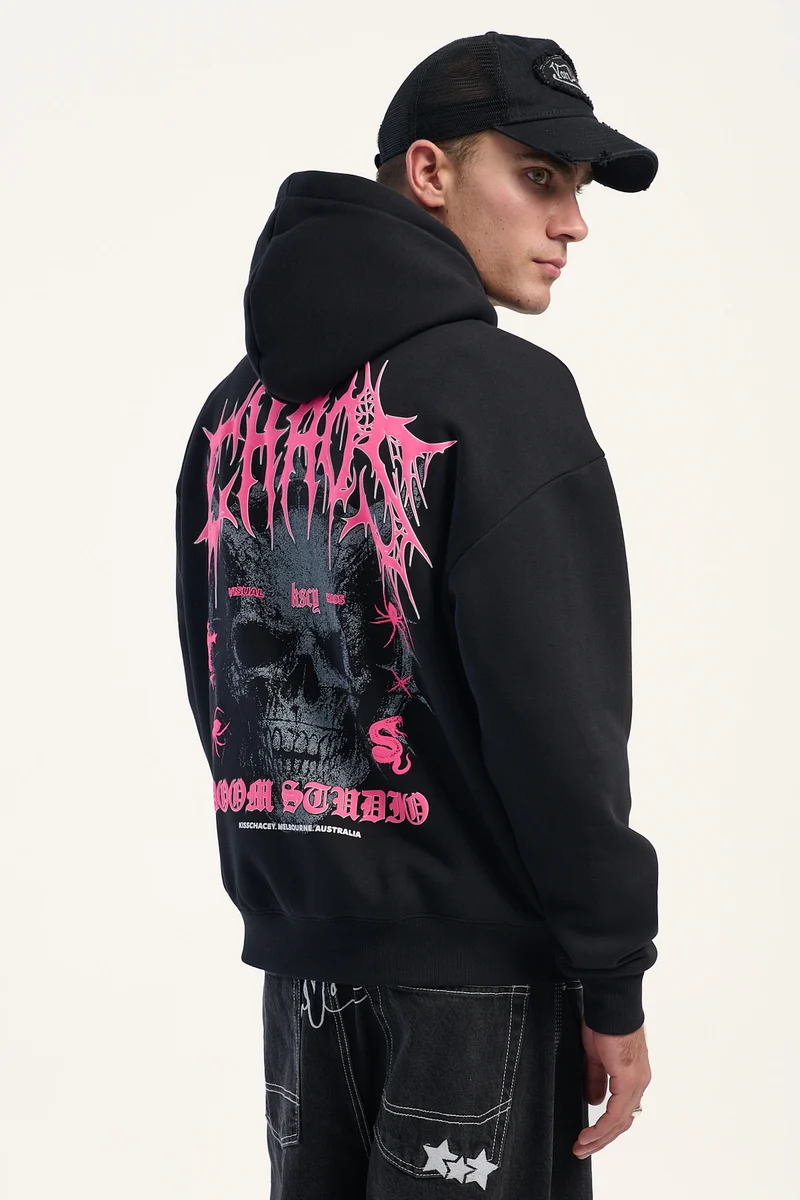 Kiss Chacey Glitch Oversized Hoodie Jet Black