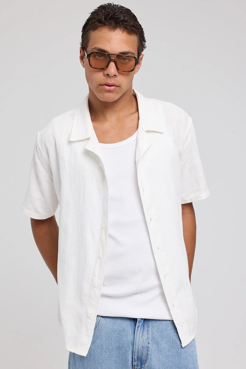Common Need Floral Jacquard Resort Shirt White