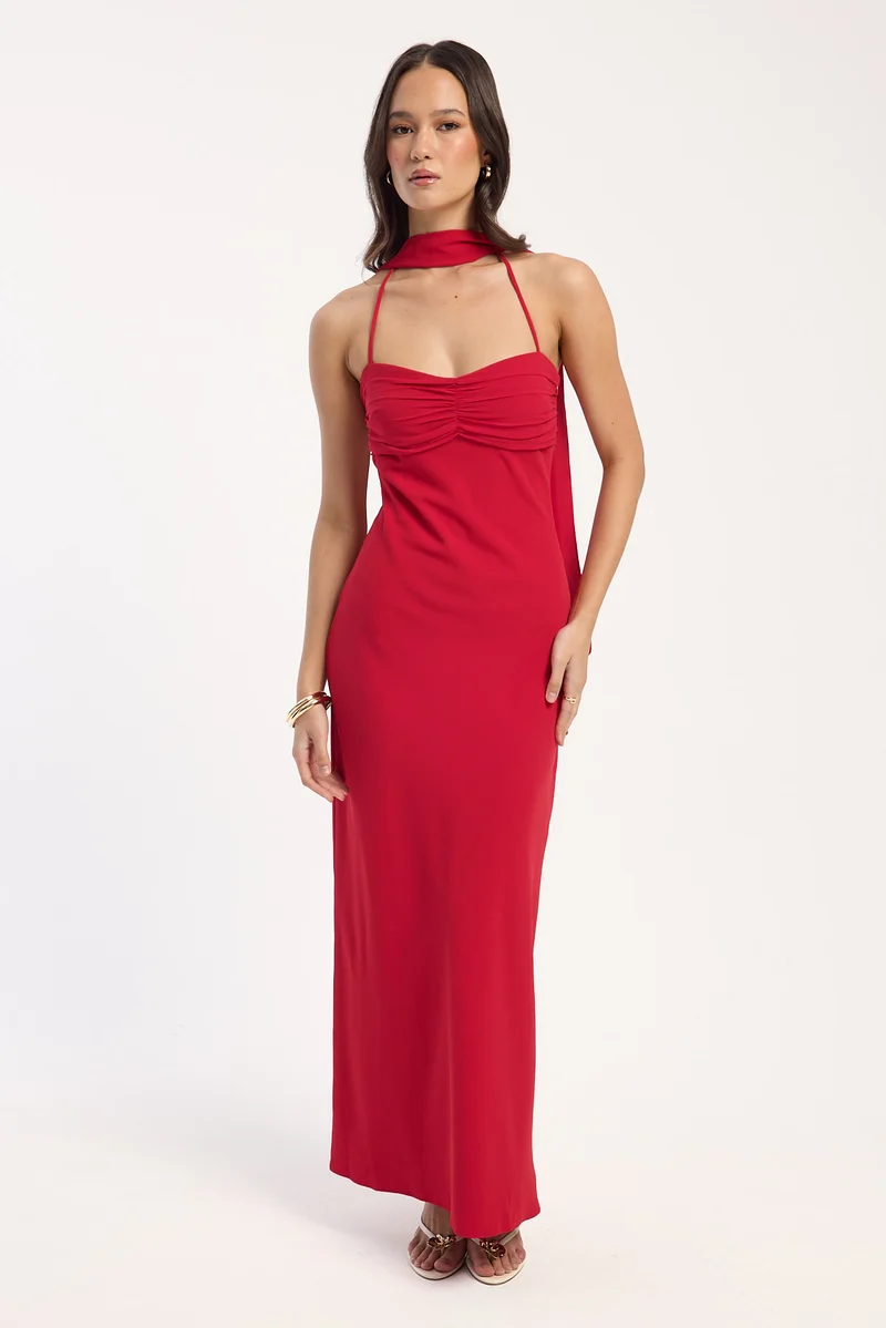 Perfect Stranger Luccia Scarf Maxi Dress Cherry Red