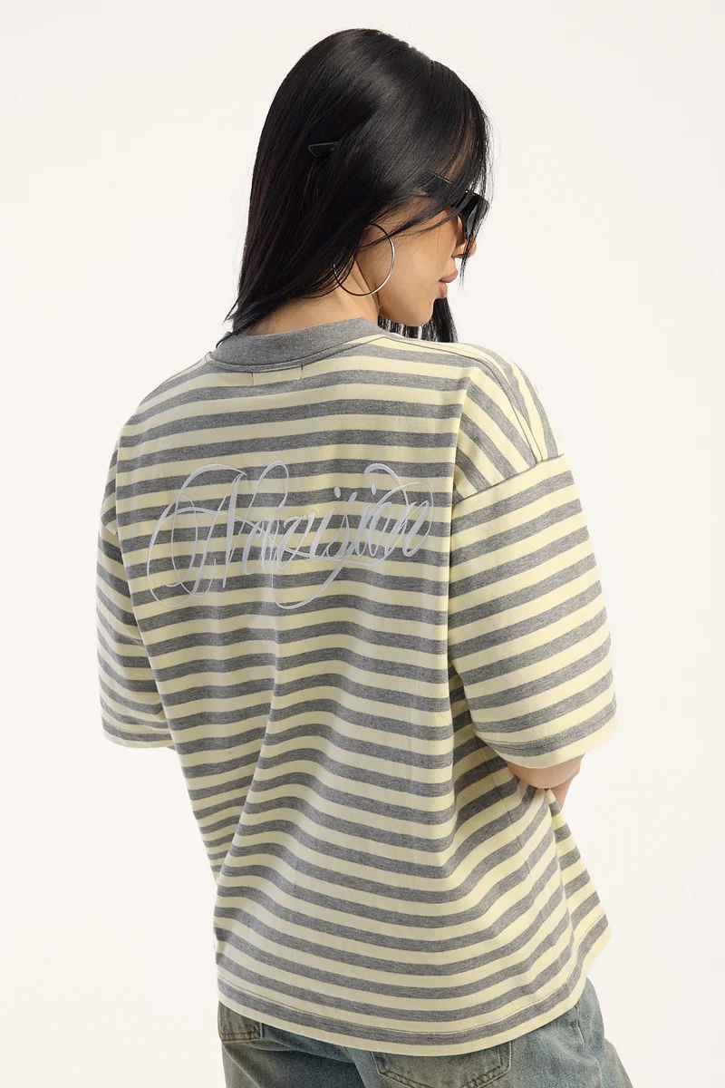 Neovision V Neck Relaxed Tee Yellow Stripe