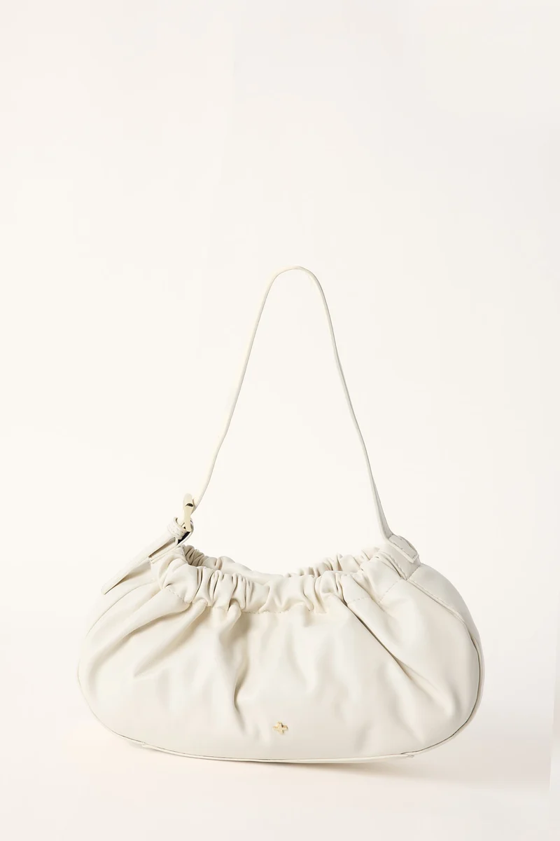 Peta + Jain Wrinkle Small Gathered Shoulder Bag Ivory PU