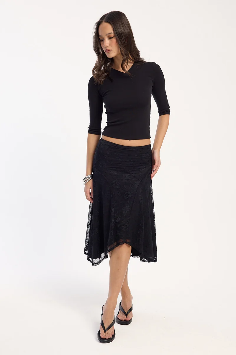 Thrills Sienna Lace Midi Skirt Black
