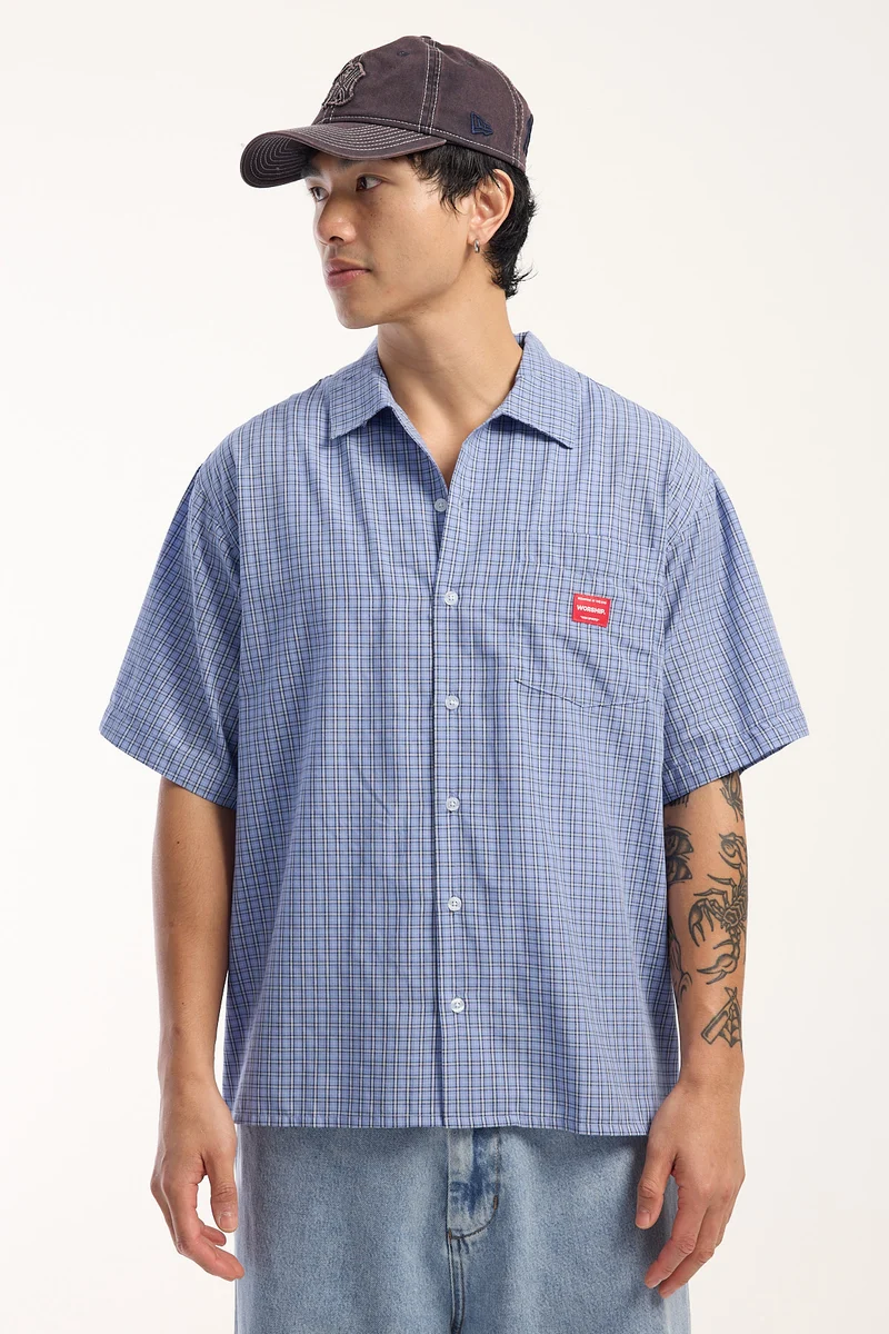 Worship Work Check Shirt Blue