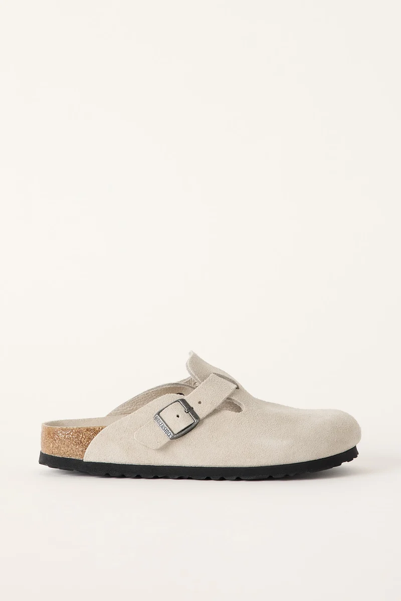 Birkenstock Womens Boston Suede Leather Soft Footbed Narrow Oyster Tonal