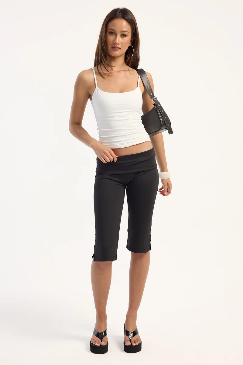 L&t Jersey Fold Over Capri Pant Black