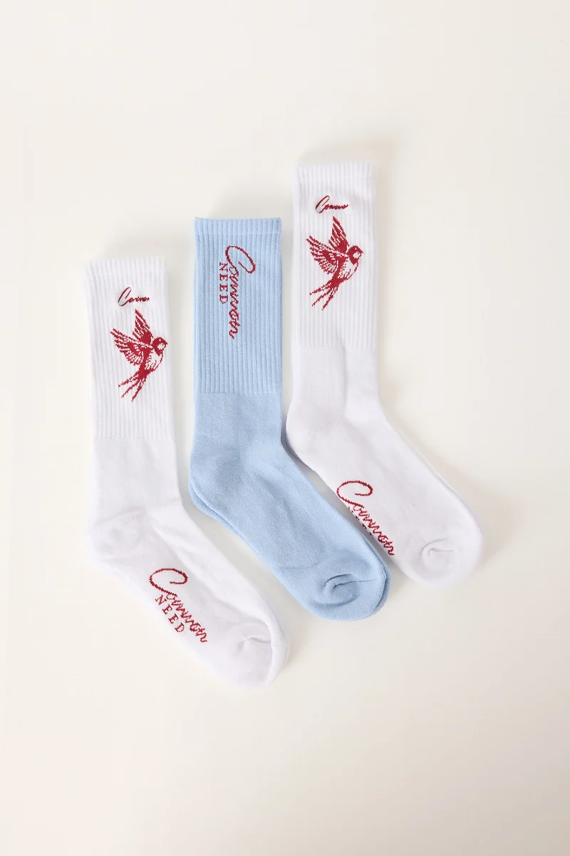 Common Need Swallows Sock 3 Pack White/Blue