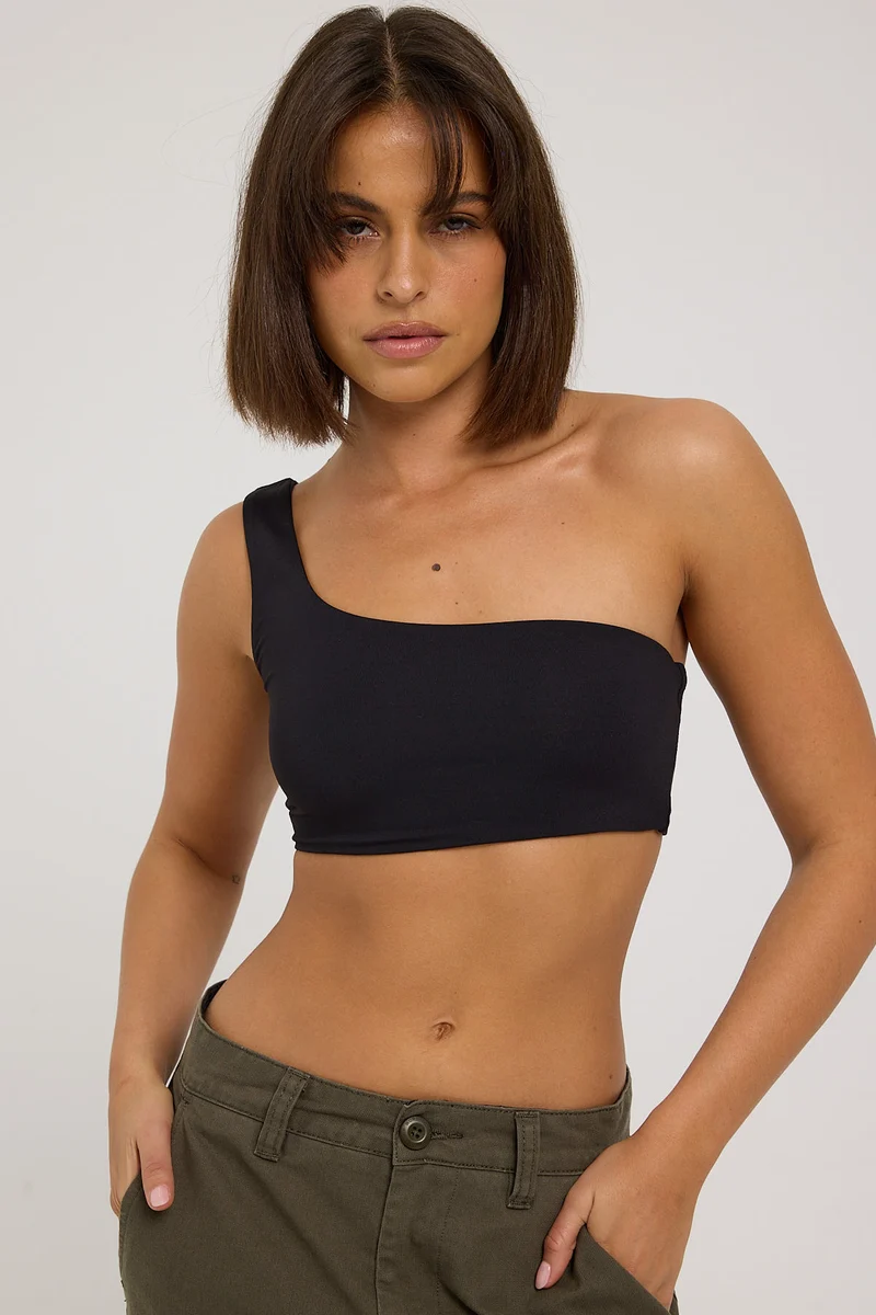 L&t One Shoulder Bralette Black