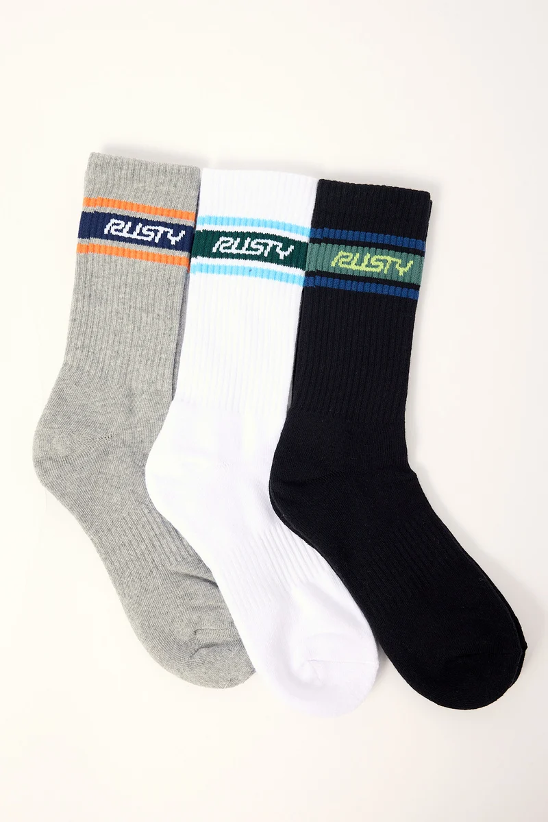 Rusty Pit Crew Mid Calf 3-Sock Pack Multi
