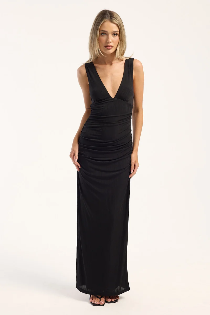 Luck & Trouble Gini Plisse Jersey Maxi Dress Black