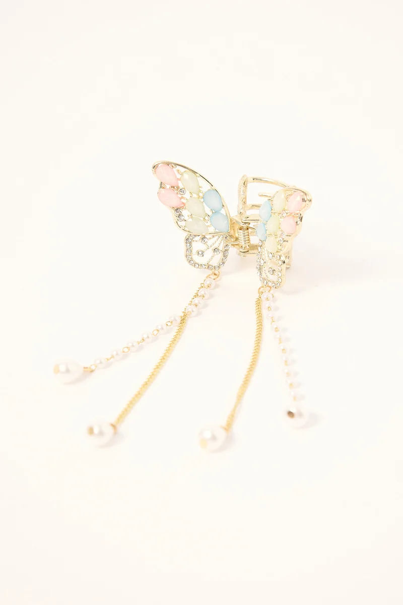 Token Butterfly Pearl Drop Claw Clip Gold