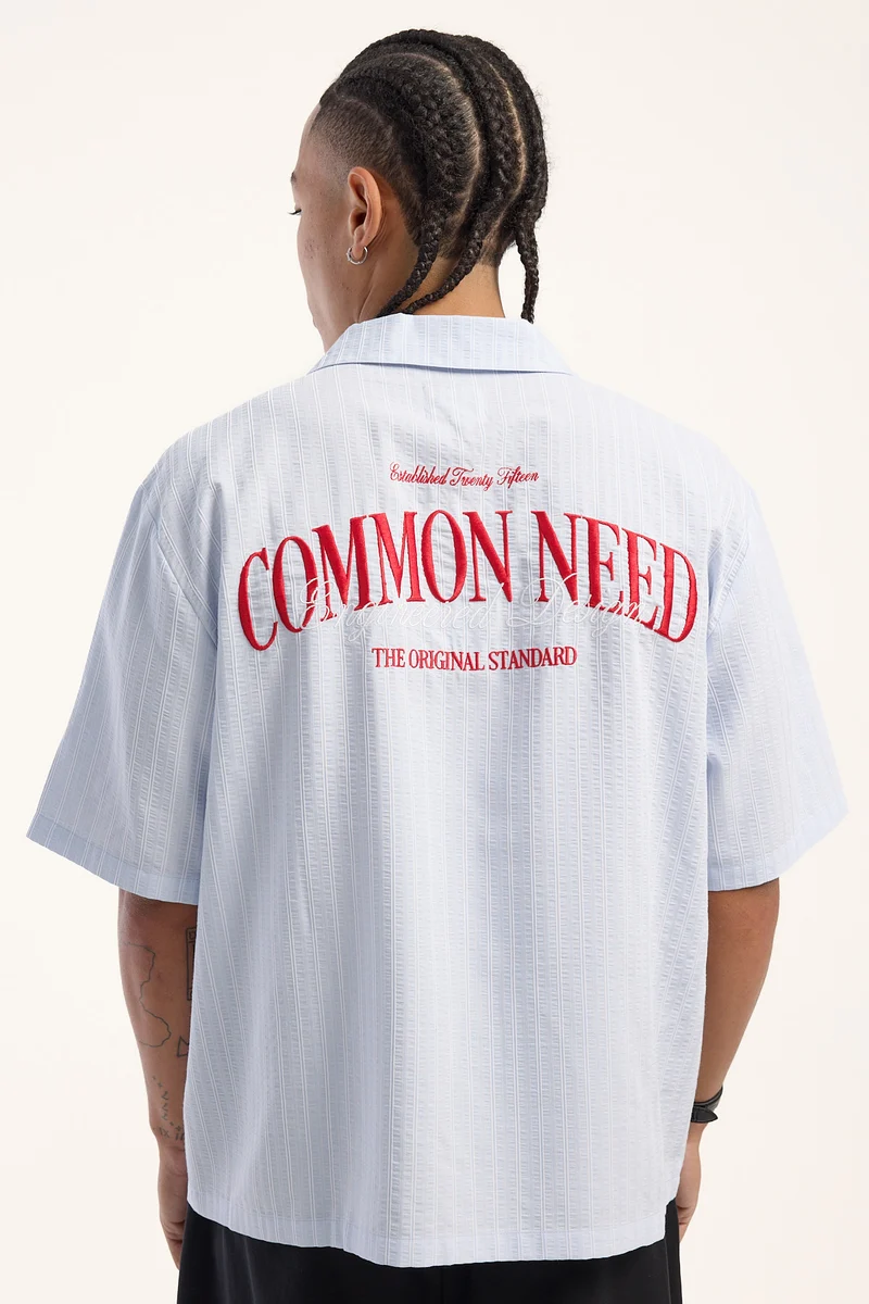 Common Need Nobility Boxy Cropped Resort Shirt Light Blue Stripe