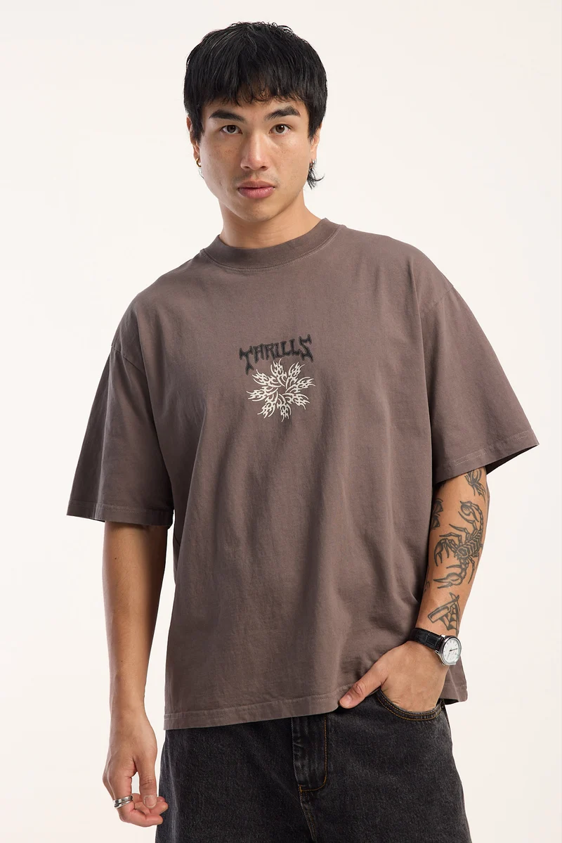 Thrills Stagger Oversize Box Crop Tee Clay Smoke