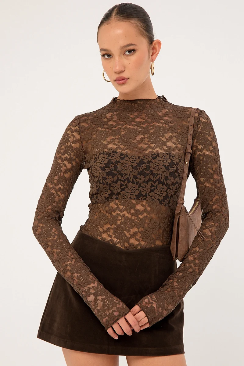 Lioness Hamptons Long Sleeve Lace Chocolate