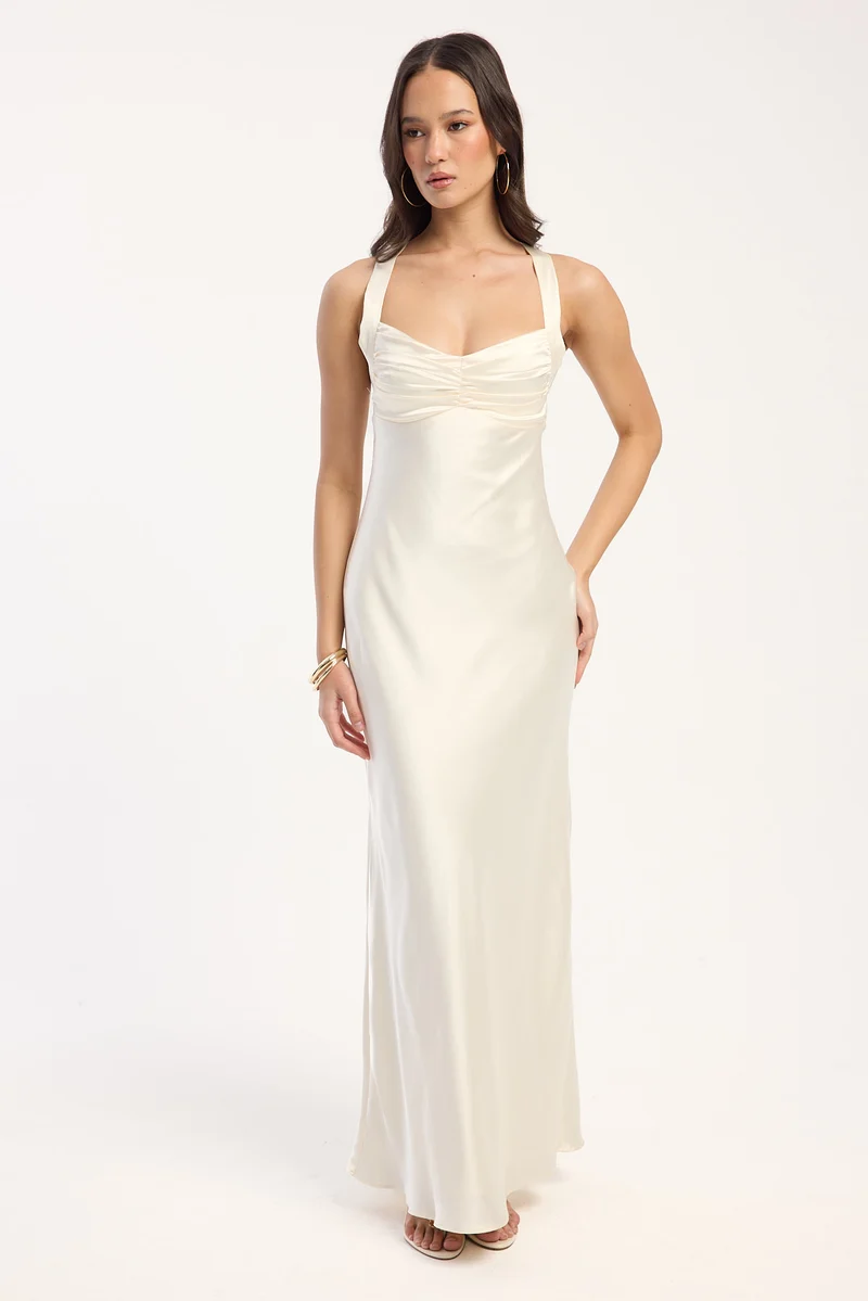 Perfect Stranger Marbella Satin Maxi Dress Butter