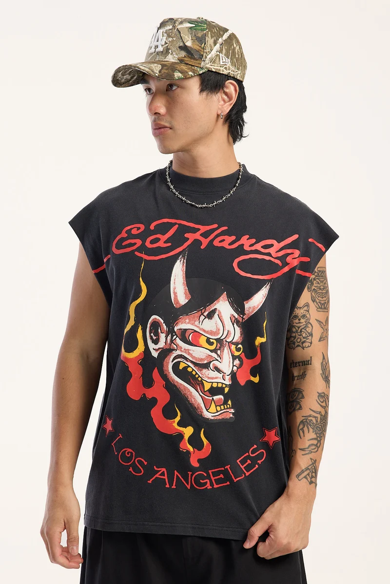 Ed Hardy Destruct Boxy Muscle Washed Black