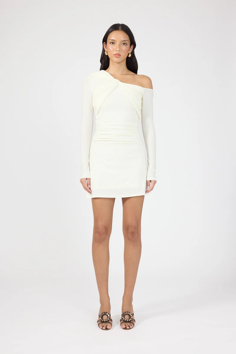 Perfect Stranger Brynn Draped Mini Dress Cream