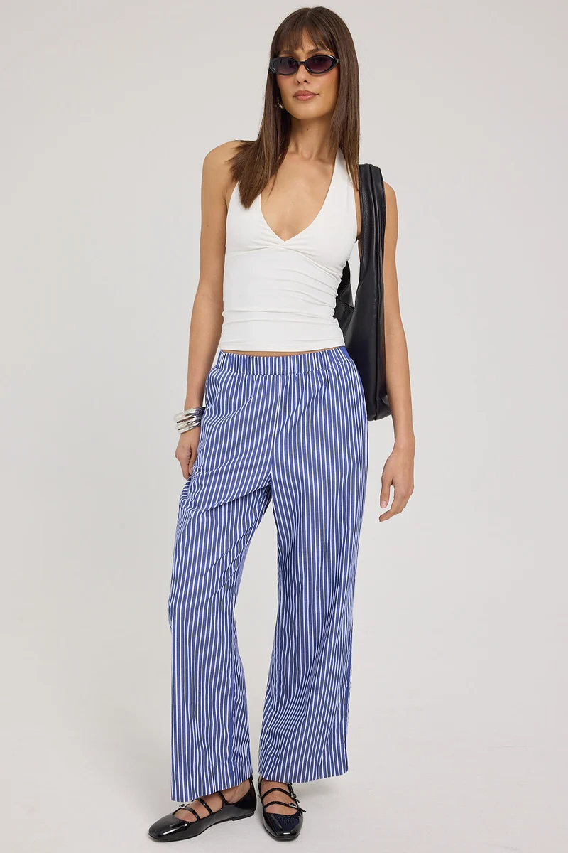Luck & Trouble Horizon Elasticated Stripe Pant Blue Stripe