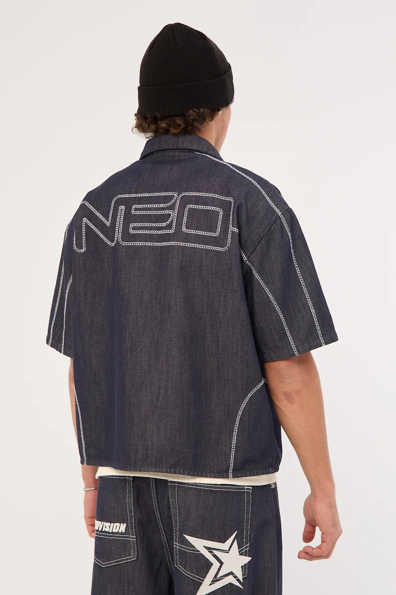 Neovision Bitrate Oversize Cropped Shirt Raw Indigo