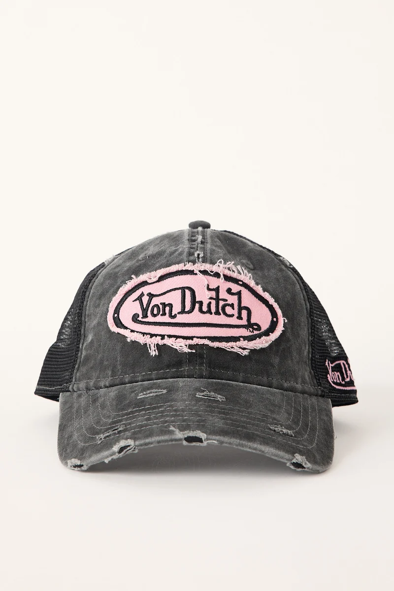 Von Dutch Distressed Trucker Black/Pink