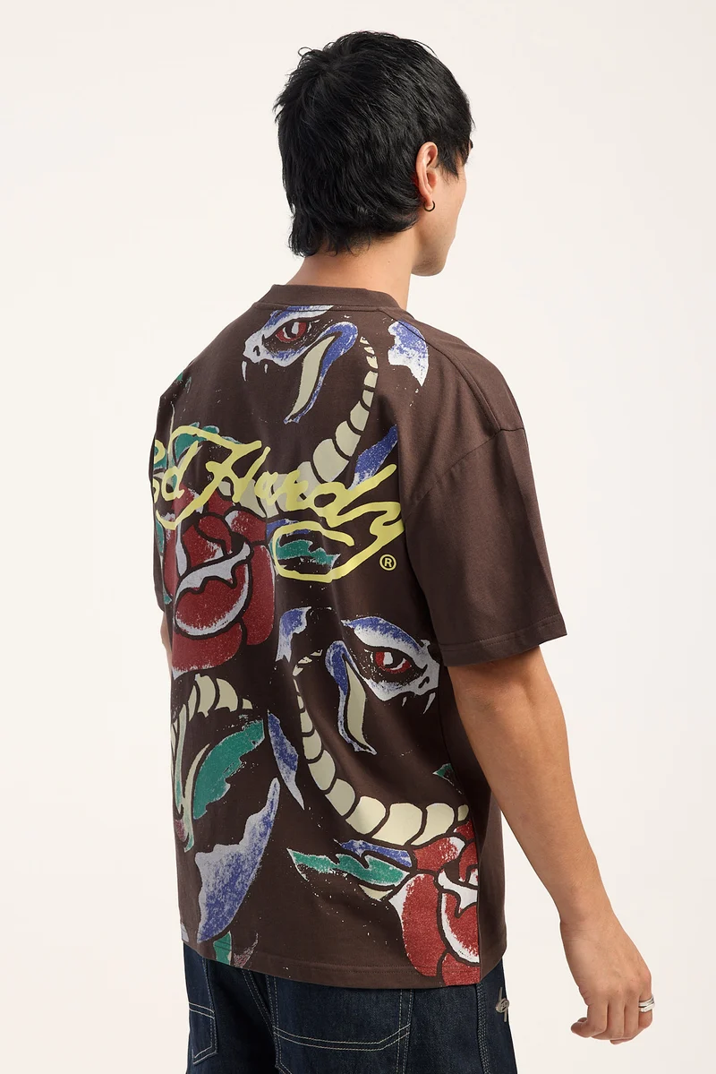 Ed Hardy Serpant Boxy Tee Washed Brown