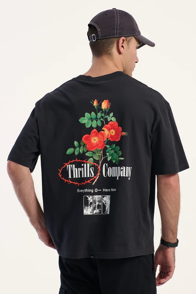 Thrills Everything Here Now Box Fit Oversize Cropped Tee Faded Black