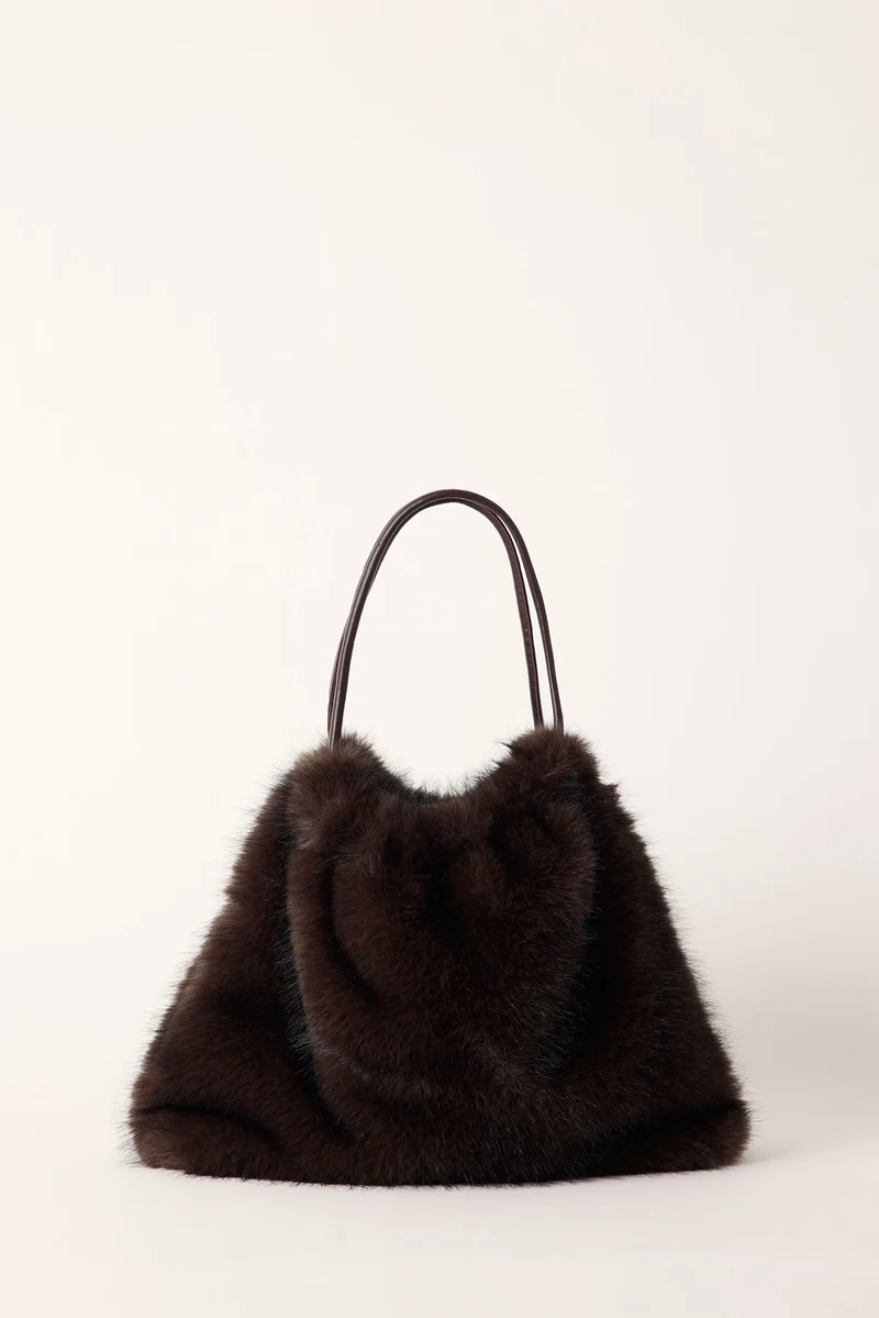 Peta + Jain Fonda Faux Fur Tote Bag Dark Brown