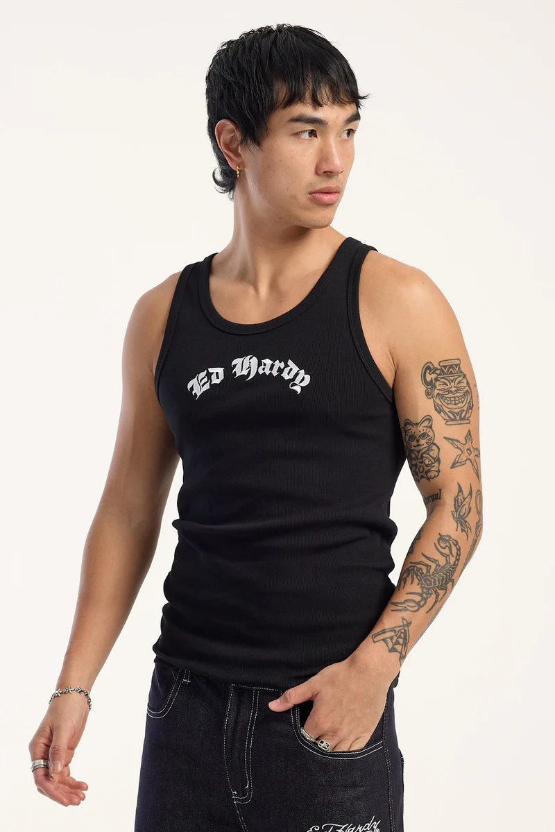 Ed Hardy Signature Ribbed Tank Black
