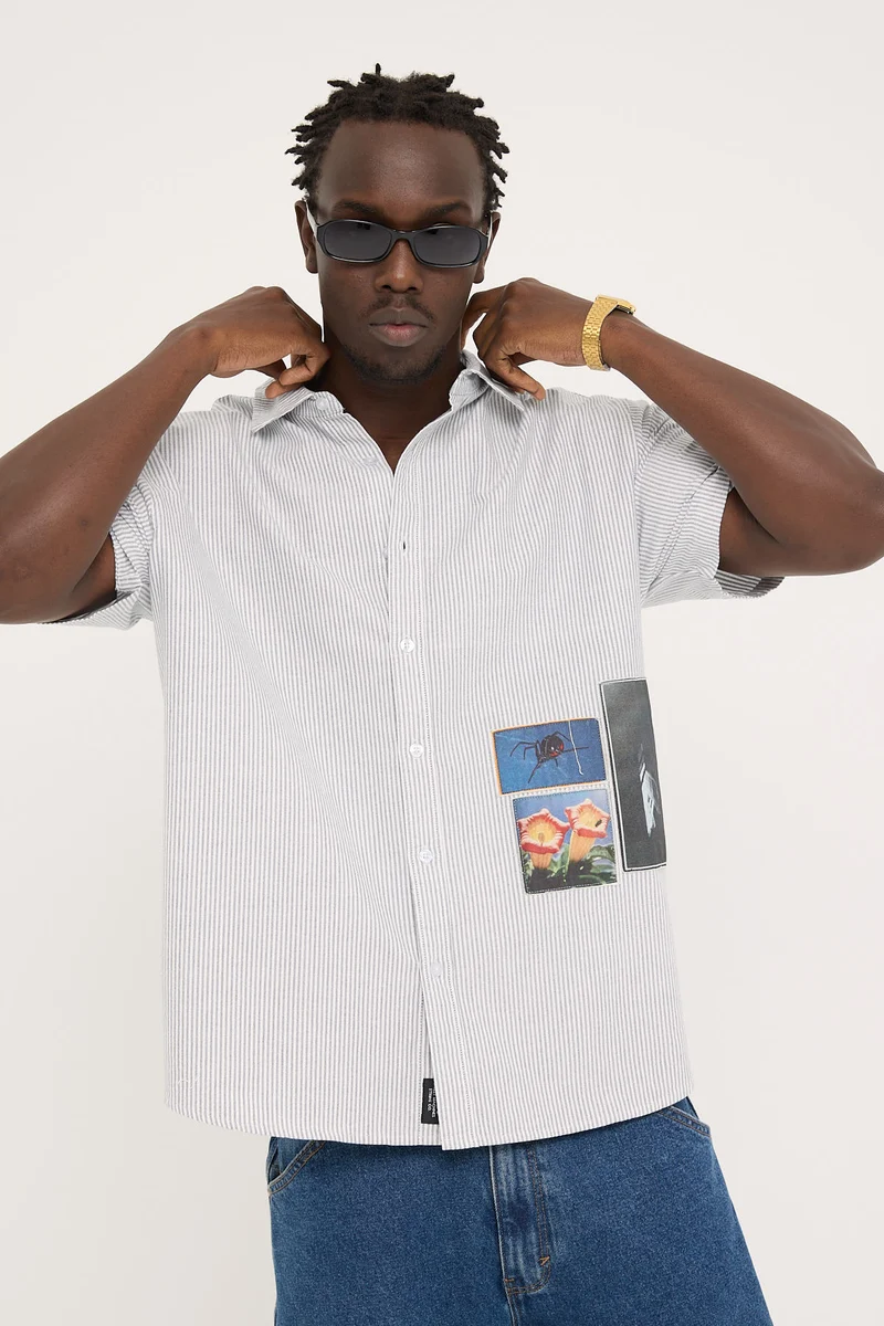 Thrills Come and Believe Short Sleeve Shirt Jasper Green Stripe