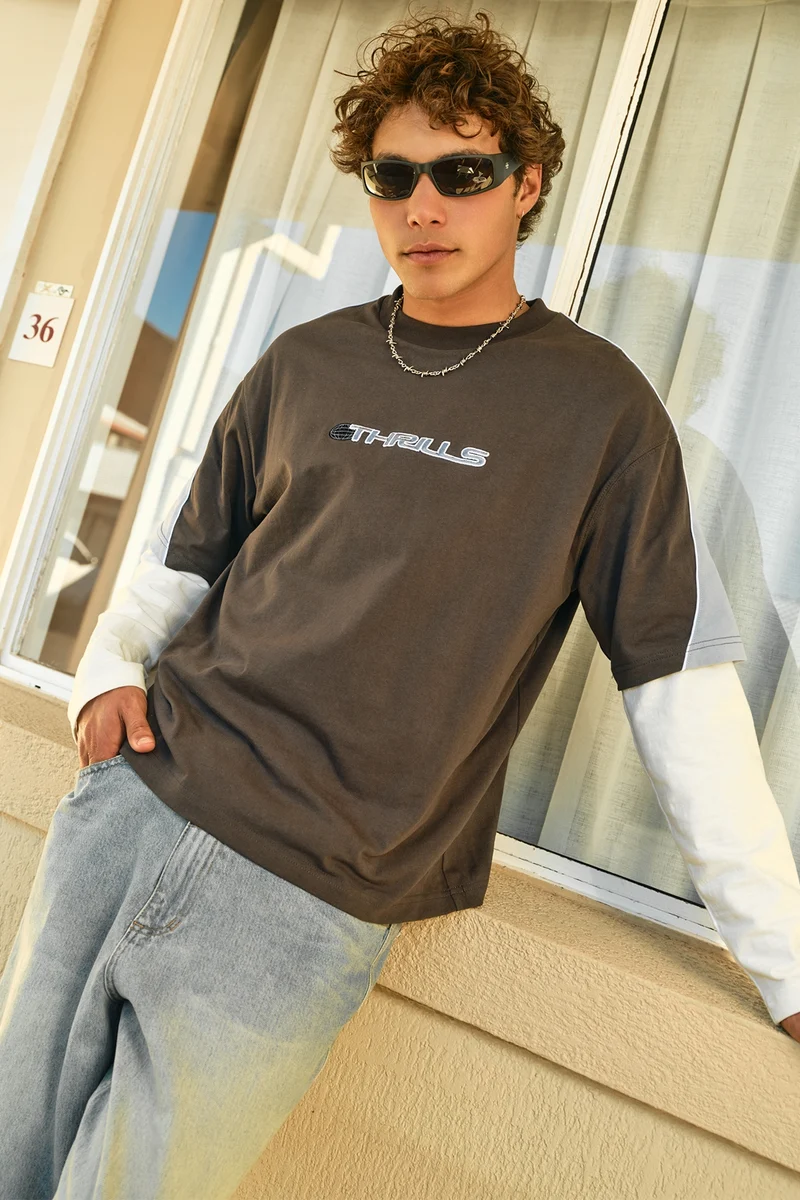 Thrills Eclipse Panel Oversize Box Crop Tee Dark Merch Black