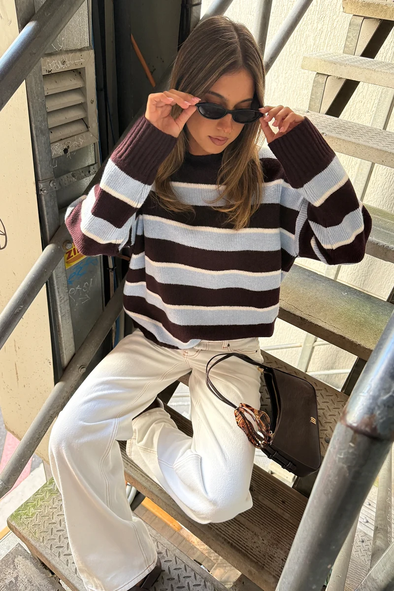 Luck & Trouble Kaia Stripe Knit Jumper Blue Stripe
