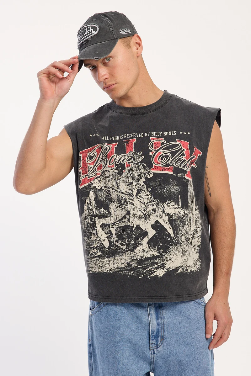 Billy Bones Club Wanted Dead Or Alive Muscle Tee Washed Black