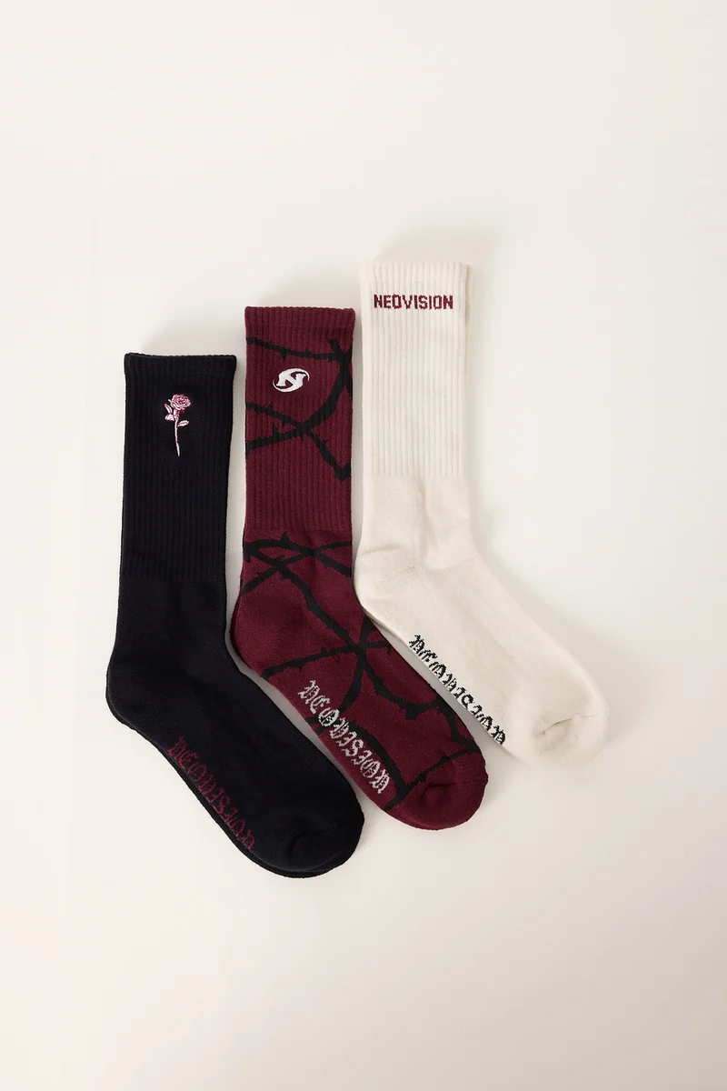 Common Need Rosebud Sock 3 Pack OffWhite/Burgundy/Black