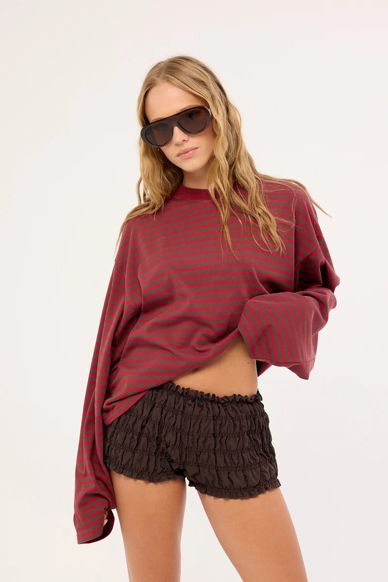 Lioness Bloom Long Sleeve Chocolate Wine Stripe