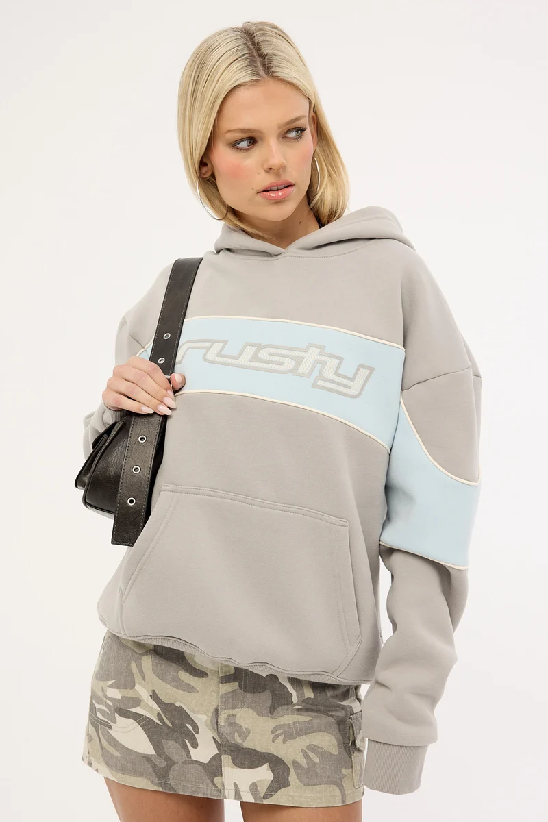 Rusty Kinetic Oversized Hooded Fleece Grey/Light Blue