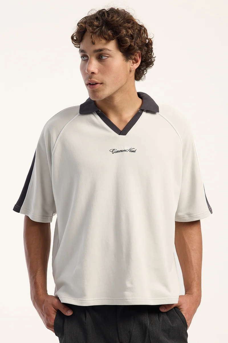 Common Need Club 93 Boxy Cropped Polo Ice Grey