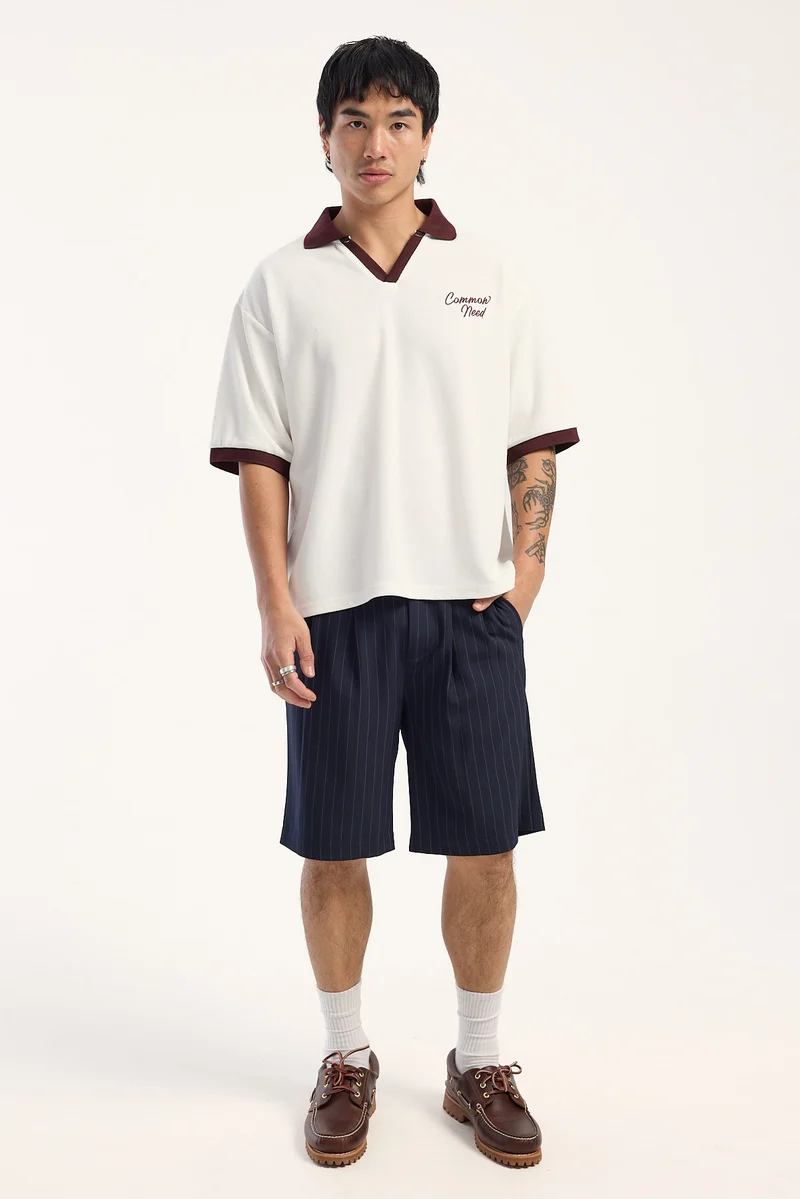 Common Need Beaumont Baggy Tailored Short Navy Pinstripe