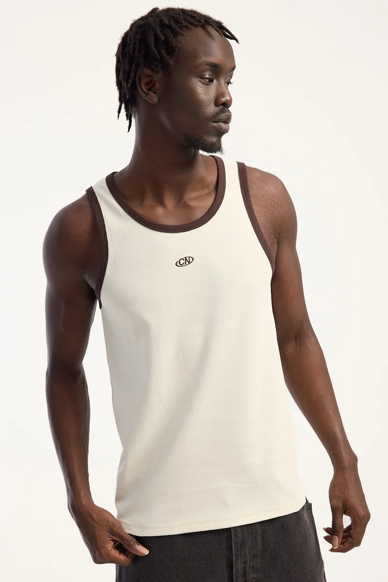 Common Need Rewind Contrast Bind Scoop Singlet Tank Off White
