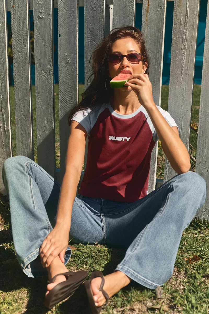 Rusty Bradley Mini Cap Sleeve Tee Burgundy
